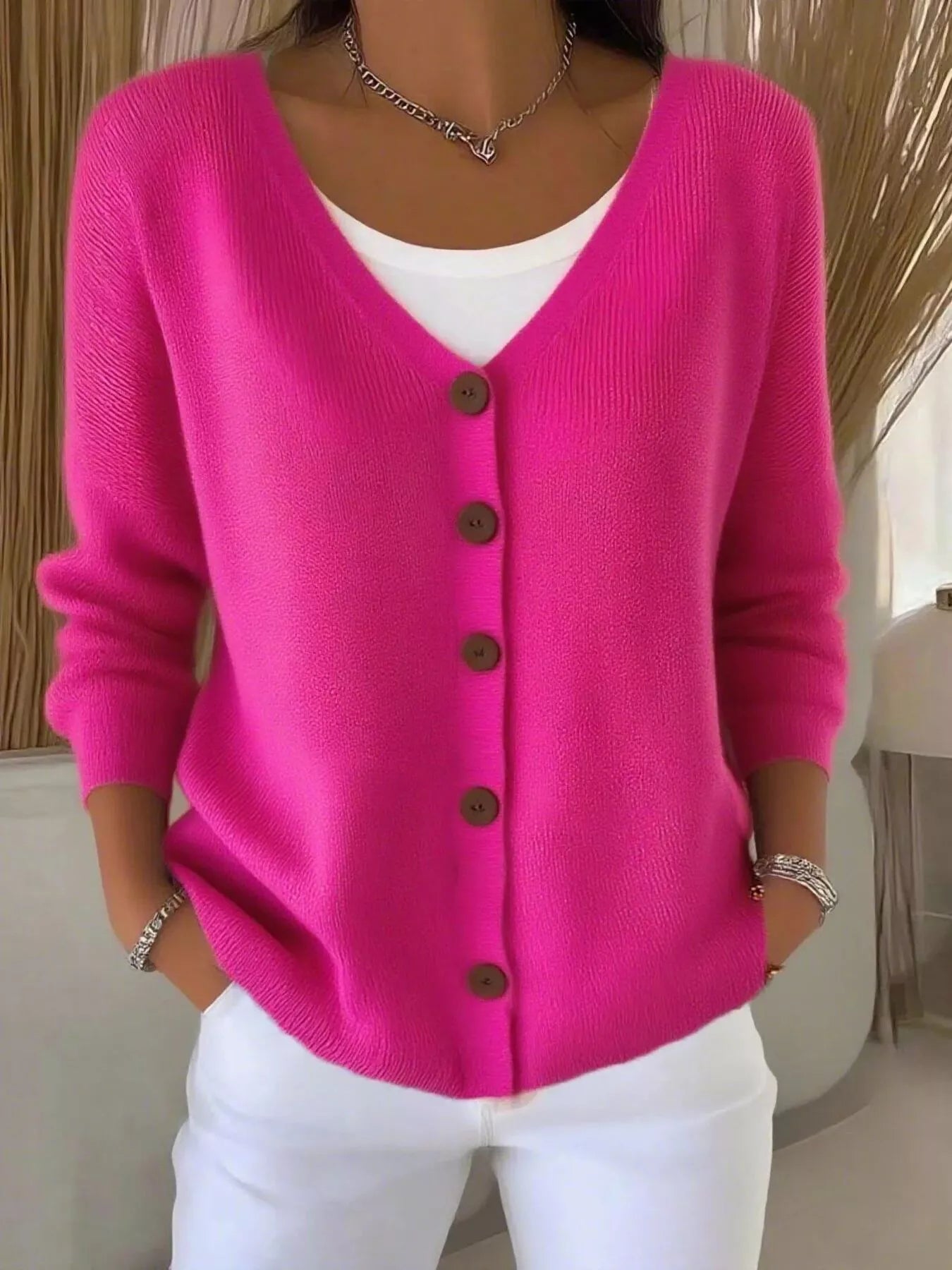 Full Size Button-Front V-Neck Cardigan Plus Size 9