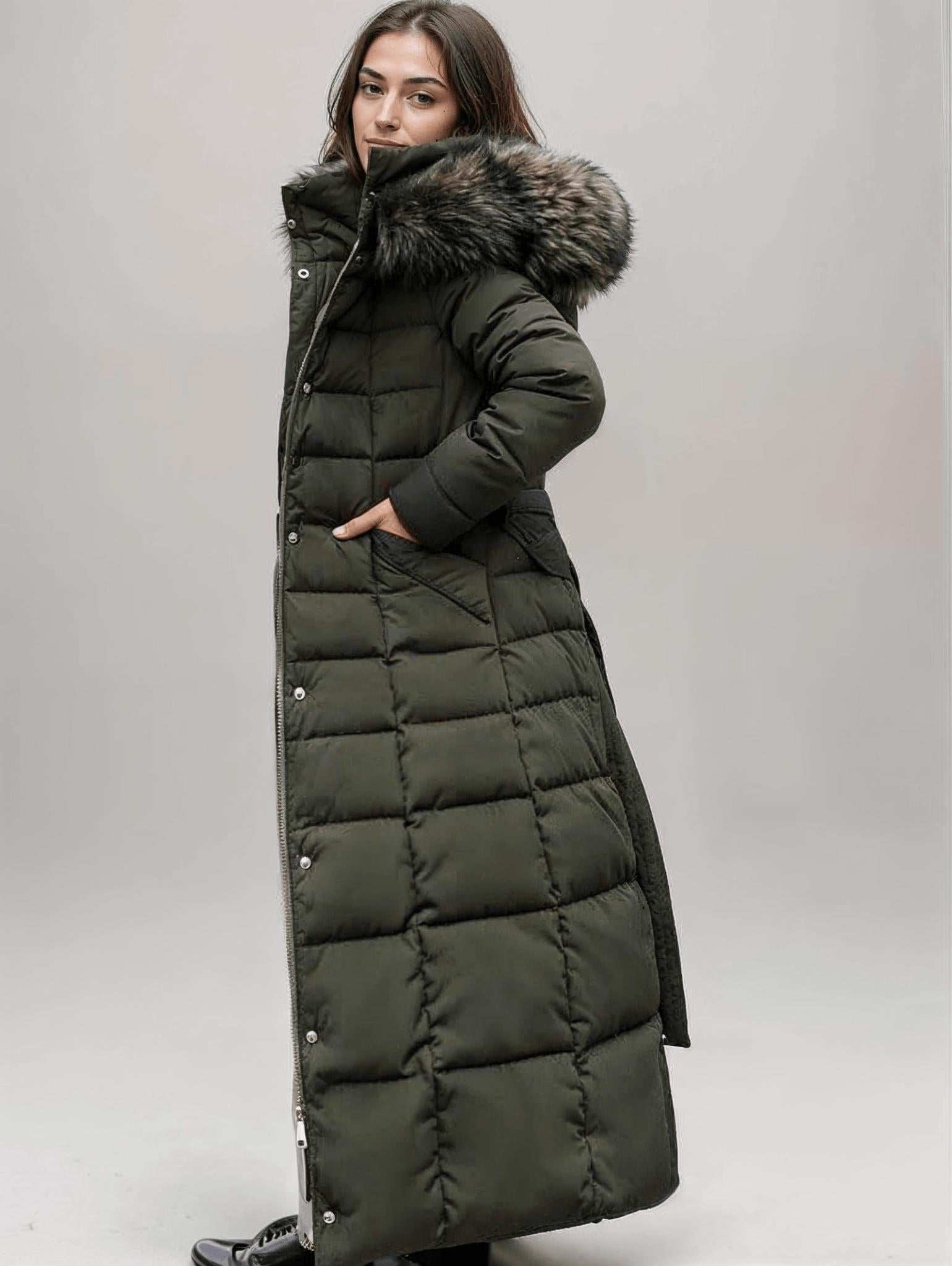 Long Belted Puffer Coat | Faux Fur Trimmed Hood | Ultra-Warm Insulation | Winter Chic 1