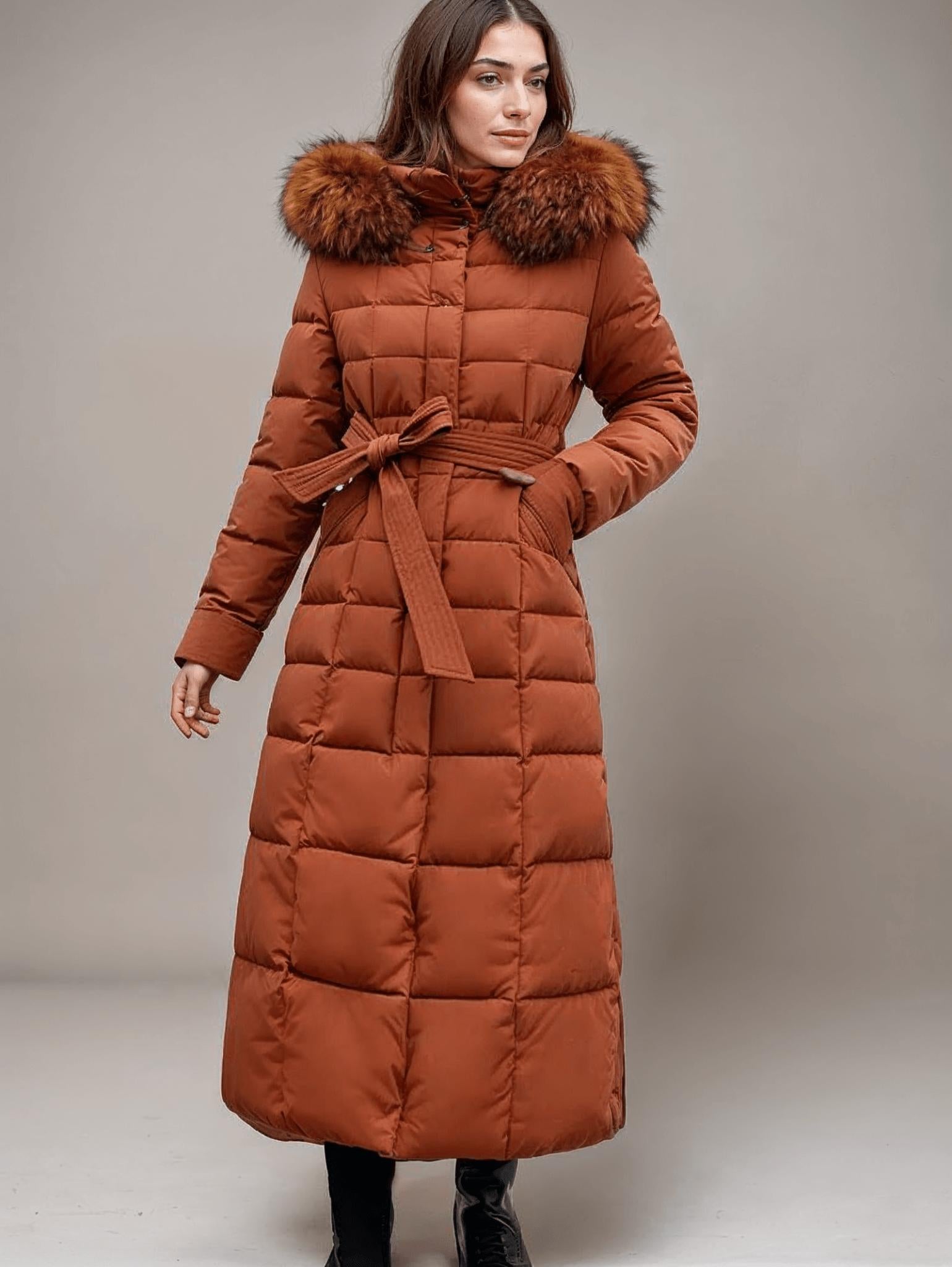 Long Belted Puffer Coat | Faux Fur Trimmed Hood | Ultra-Warm Insulation | Winter Chic 2