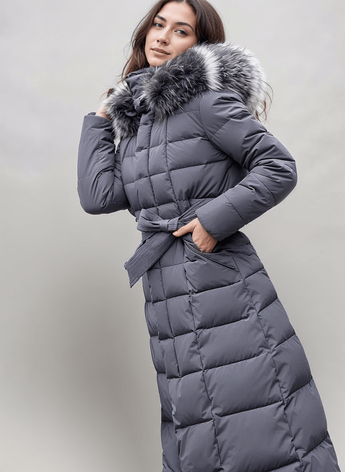 Long Belted Puffer Coat | Faux Fur Trimmed Hood | Ultra-Warm Insulation | Winter Chic 3