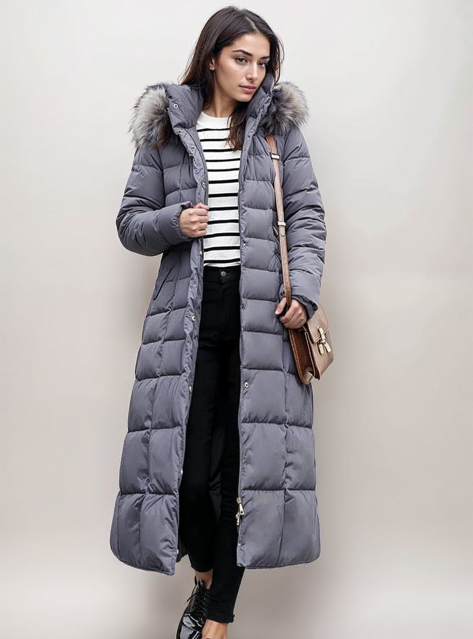 Long Belted Puffer Coat | Faux Fur Trimmed Hood | Ultra-Warm Insulation | Winter Chic 4