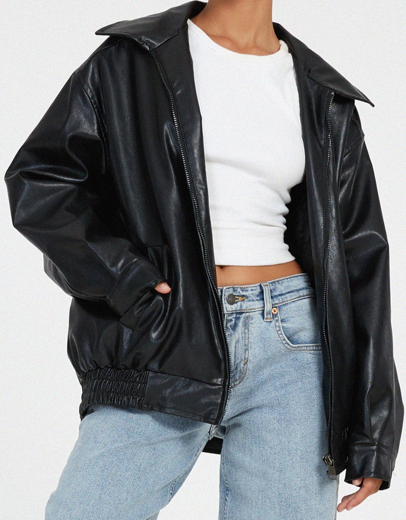 Loose leather jacket for women 6