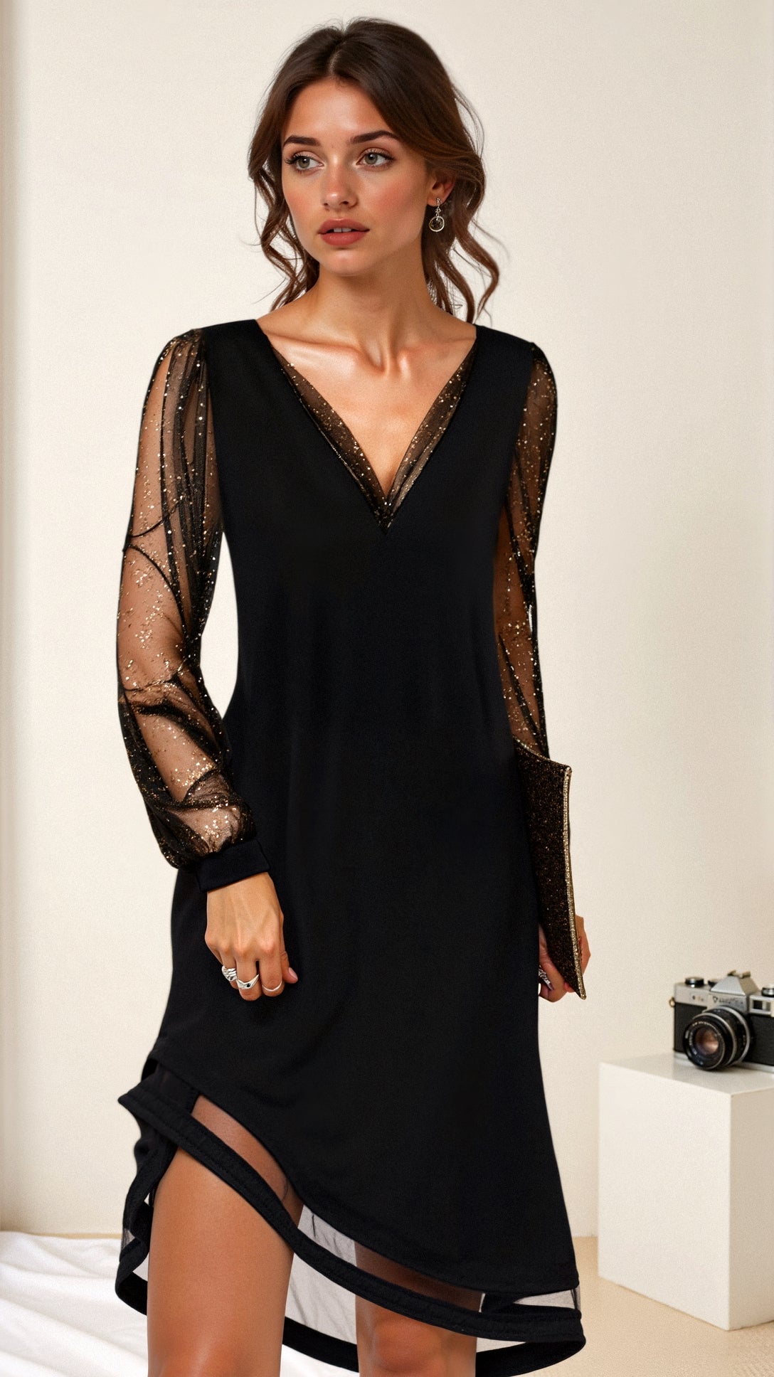 Matilda evening dress with transparent sleeves 1
