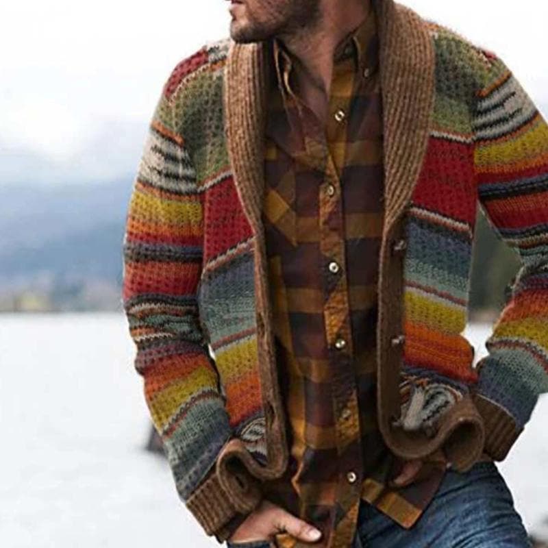 Mehrfarbige Wärmere Strickjacke Für Herren | Gestrickt 1