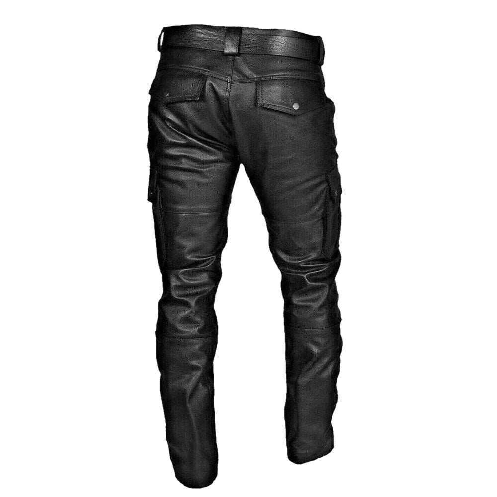 Men's Biker Pants - Stylish Faux Leather Motorcycle Trousers with Cargo Pockets 2