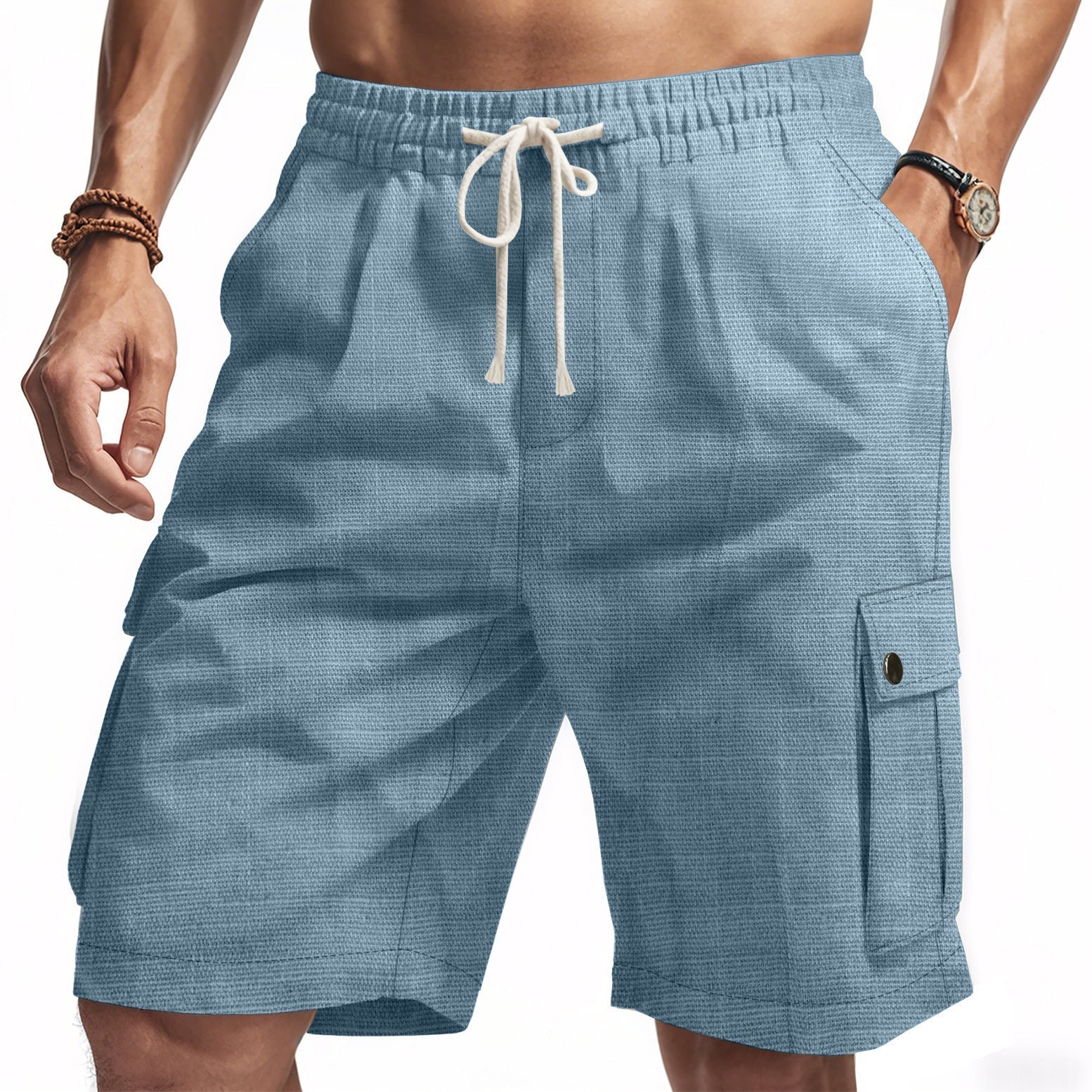 Men’s Cargo Shorts – Bamboo Linen – Relaxed Fit – Elastic Waist – Multi Pocket 3