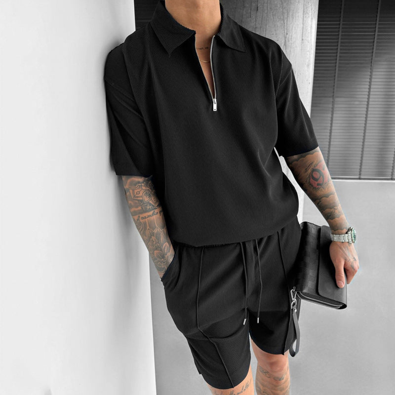 Men’s Polo and Shorts Set – Relaxed Fit – Zipper Neck – Drawstring Waist – Breathable Cotton 5