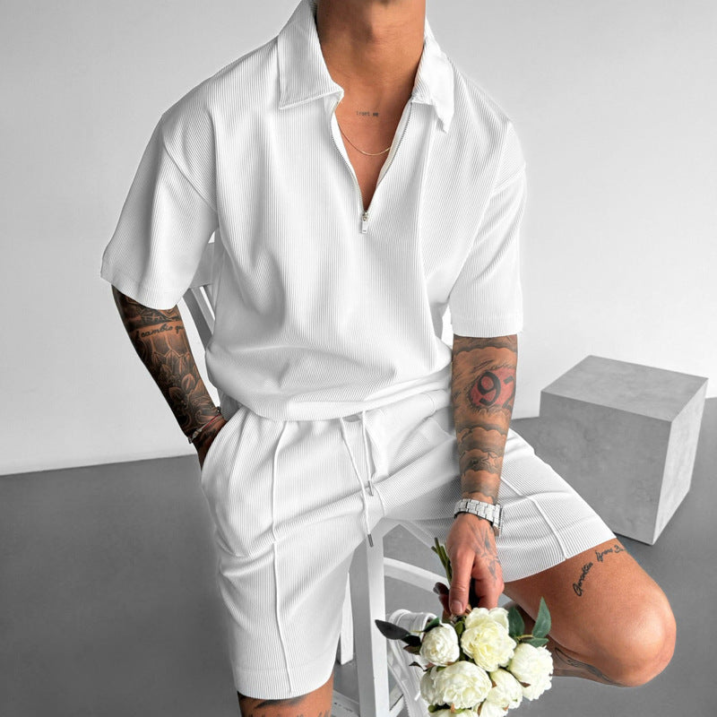 Men’s Polo and Shorts Set – Relaxed Fit – Zipper Neck – Drawstring Waist – Breathable Cotton 7