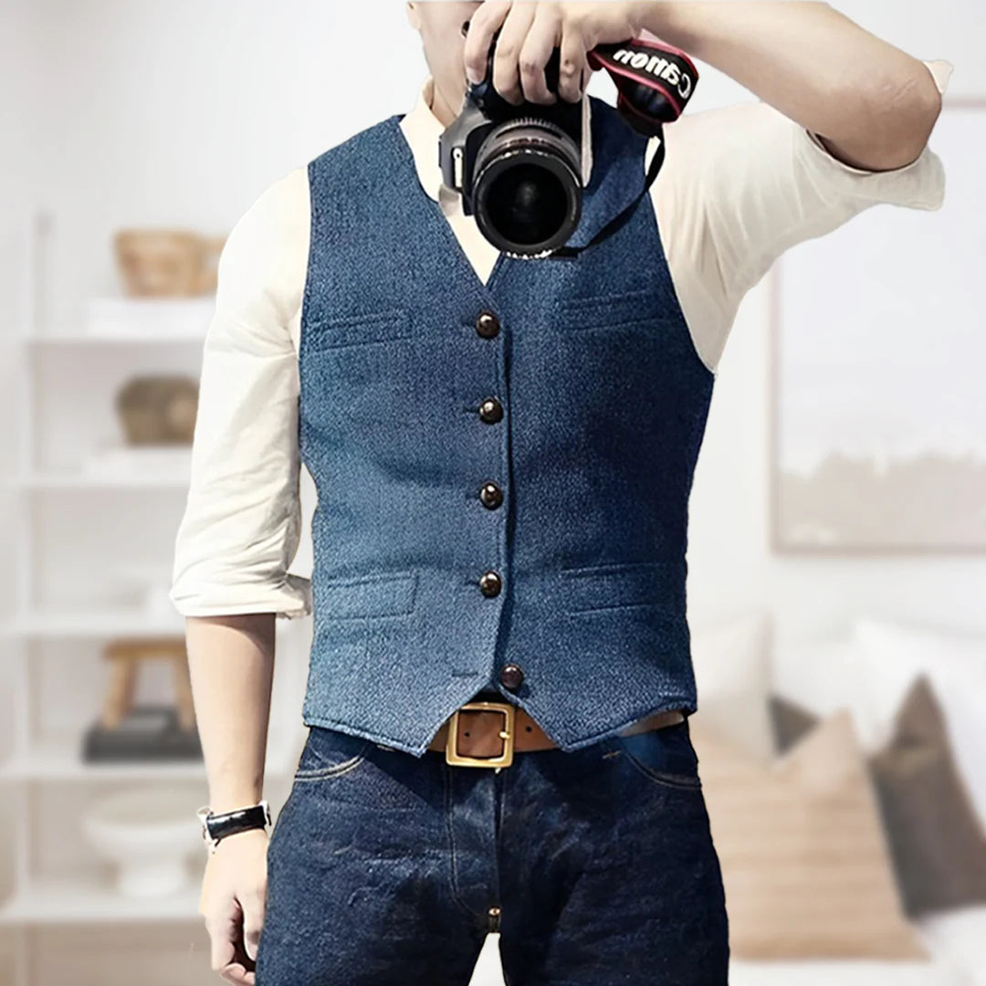 Men's Sleeveless Vintage Vest | Button Placket 0