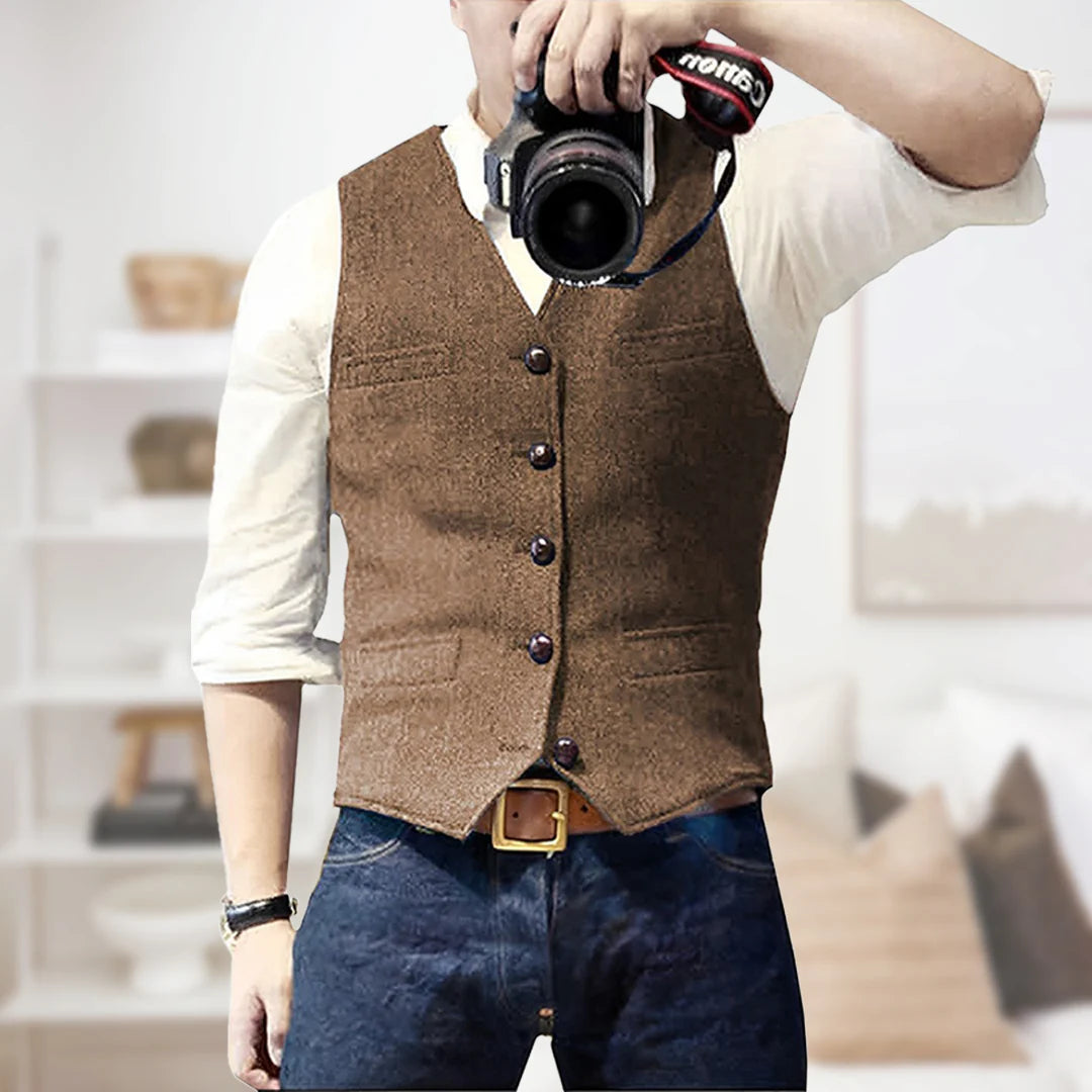 Men's Sleeveless Vintage Vest | Button Placket 4