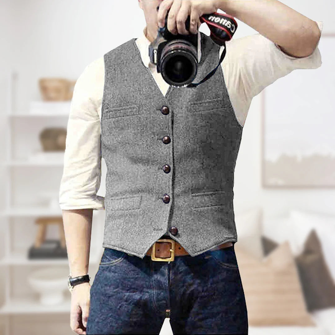 Men's Sleeveless Vintage Vest | Button Placket 5