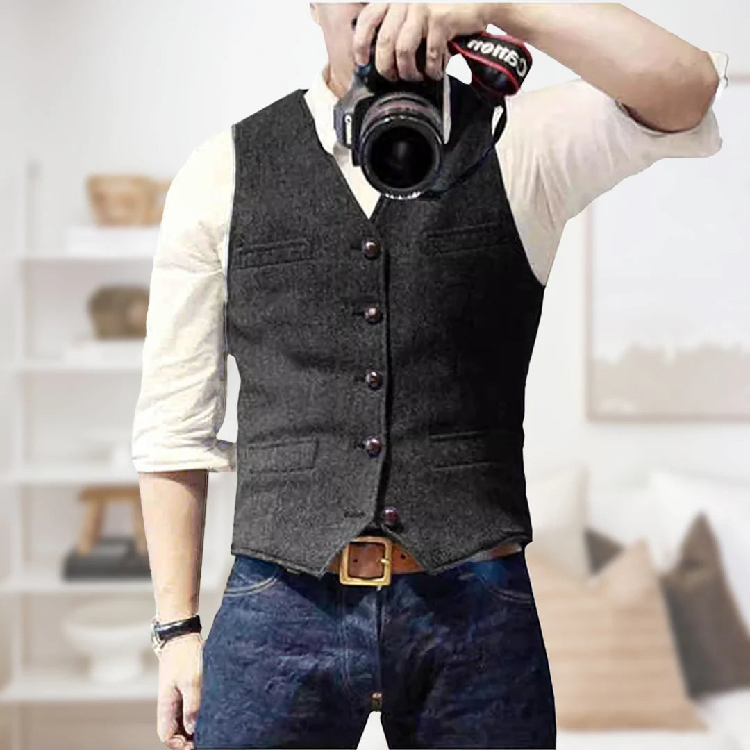 Men's Sleeveless Vintage Vest | Button Placket 6
