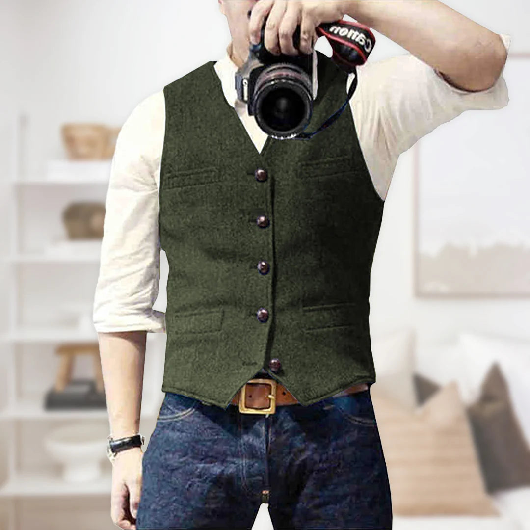 Men's Sleeveless Vintage Vest | Button Placket 8