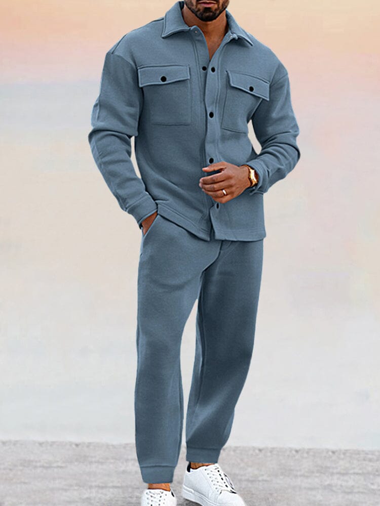 Men's shirt with buttons and pants athleisure two piece set 3