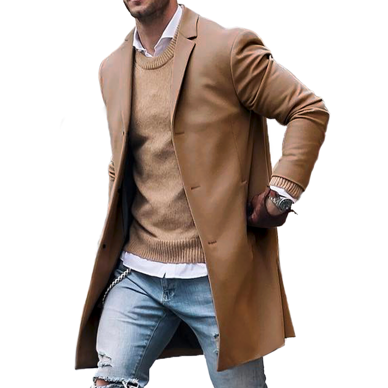 Men's single-breasted trench coat with lapel collar 1