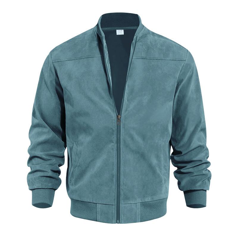 Men's vintage suede jacket with stand-up collar 0