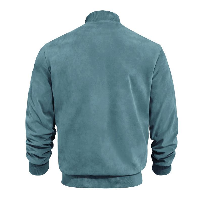 Men's vintage suede jacket with stand-up collar 1