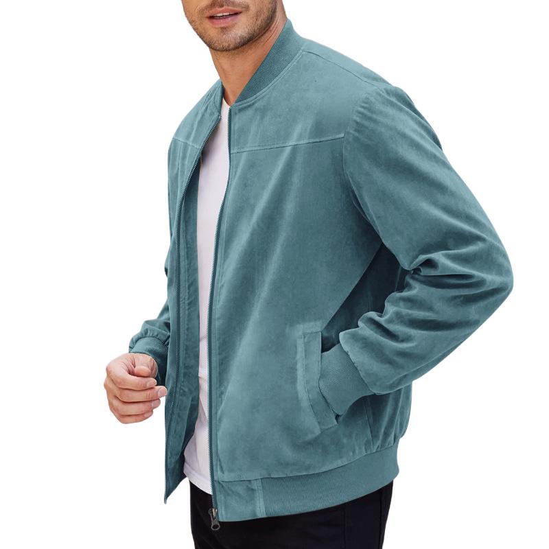 Men's vintage suede jacket with stand-up collar 2