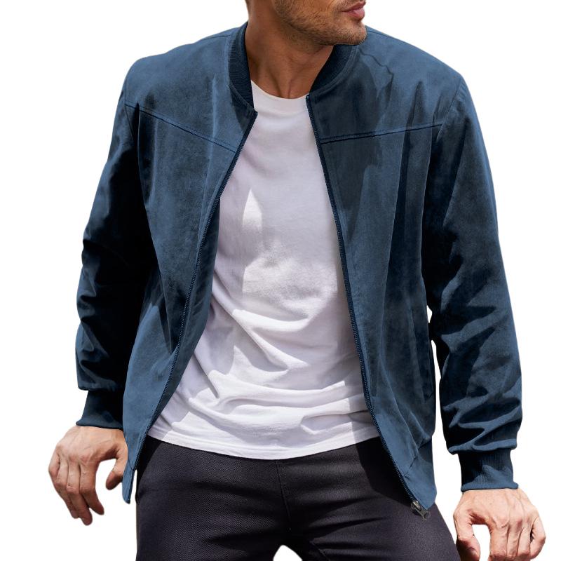 Men's vintage suede jacket with stand-up collar 5