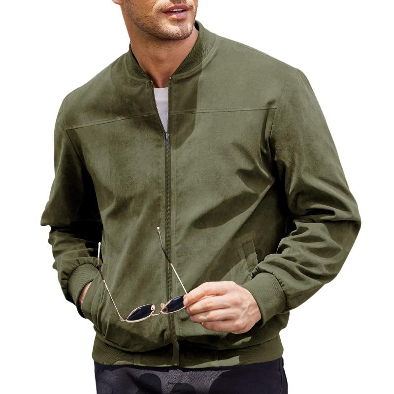 Men's vintage suede jacket with stand-up collar 7