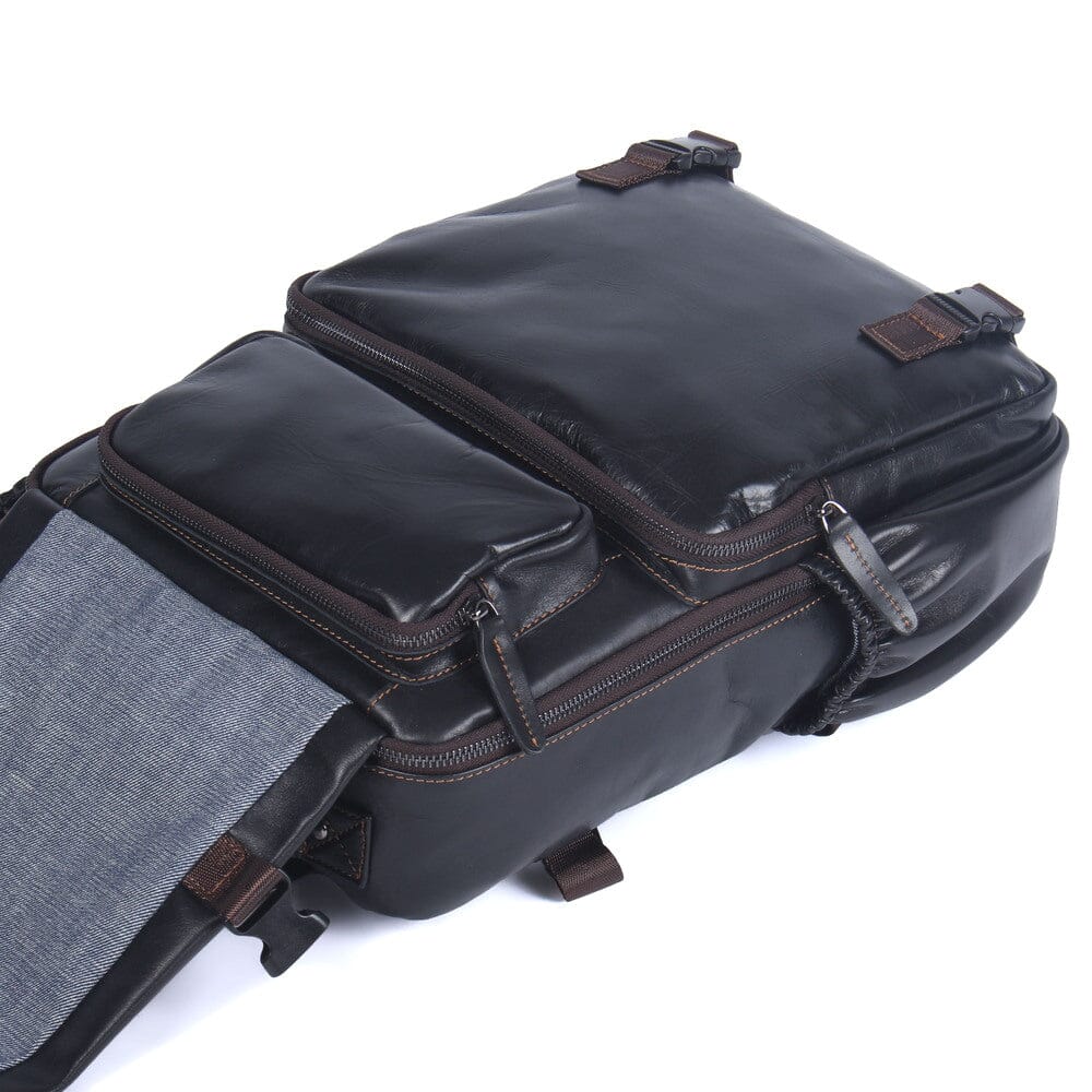 Mens Black Leather Backpack | ISAAC 8