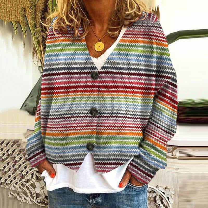 Multicolored button-front cardigan for women | Warm 1