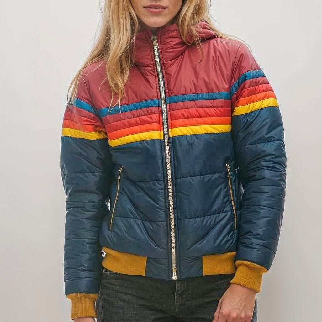 Retro Colourblock Puffer Jacket | Lightweight Insulation | Vintage Style | Fall & Spring Layering 0