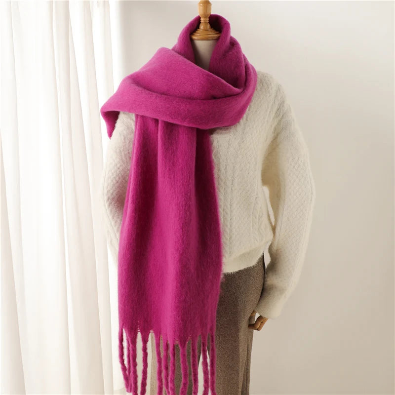 Scarf for women made of polyester, warm winter pashmina with large fringes, soft and thick 13