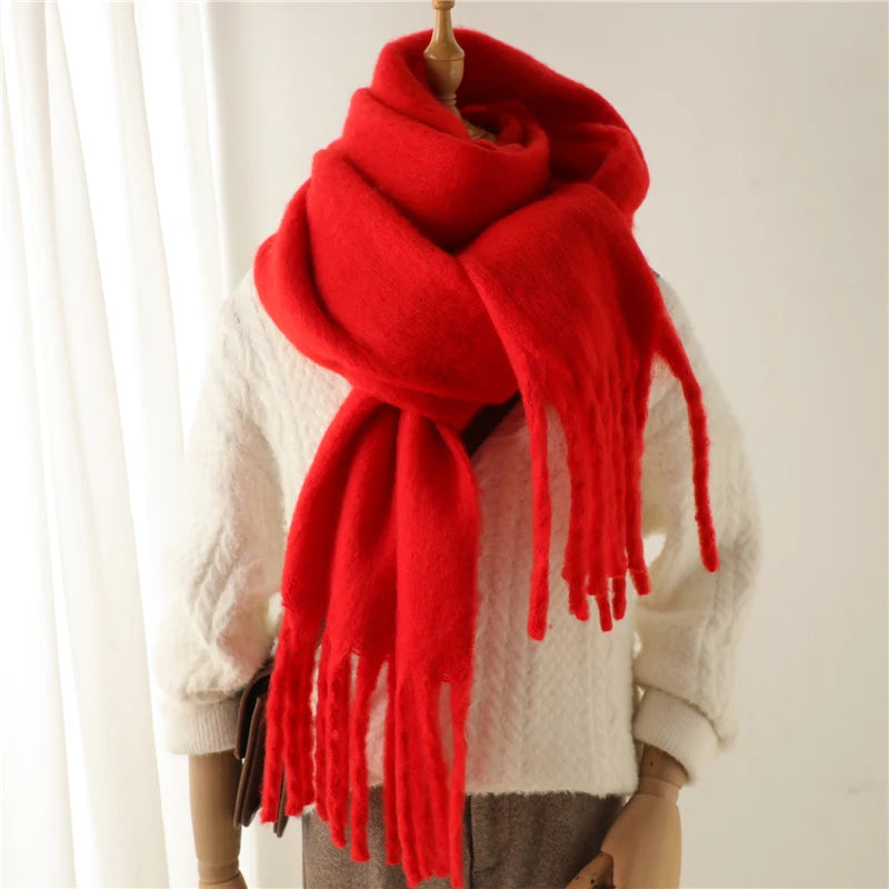 Scarf for women made of polyester, warm winter pashmina with large fringes, soft and thick 8