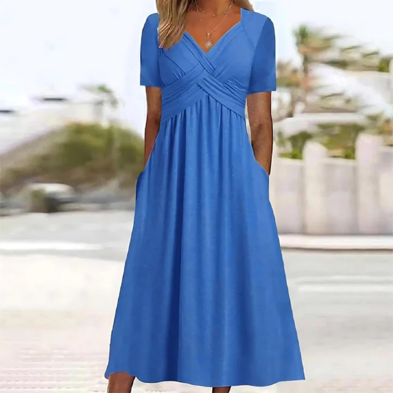 Soft A-line V-neck dress for women | Midi 1