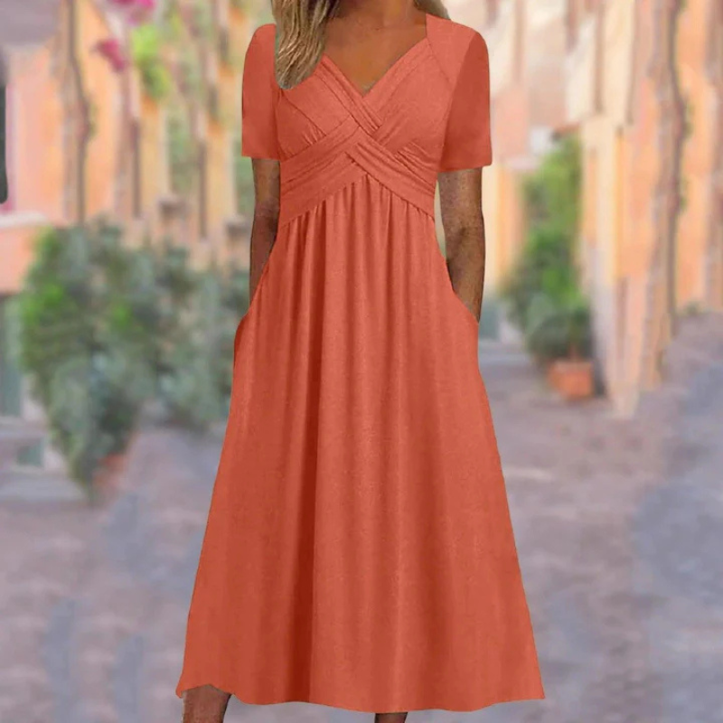 Soft A-line V-neck dress for women | Midi 2