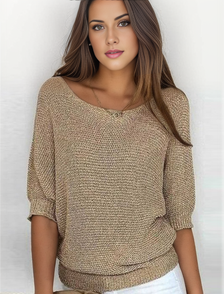 Sweater in elegant gold with round neck for women 0