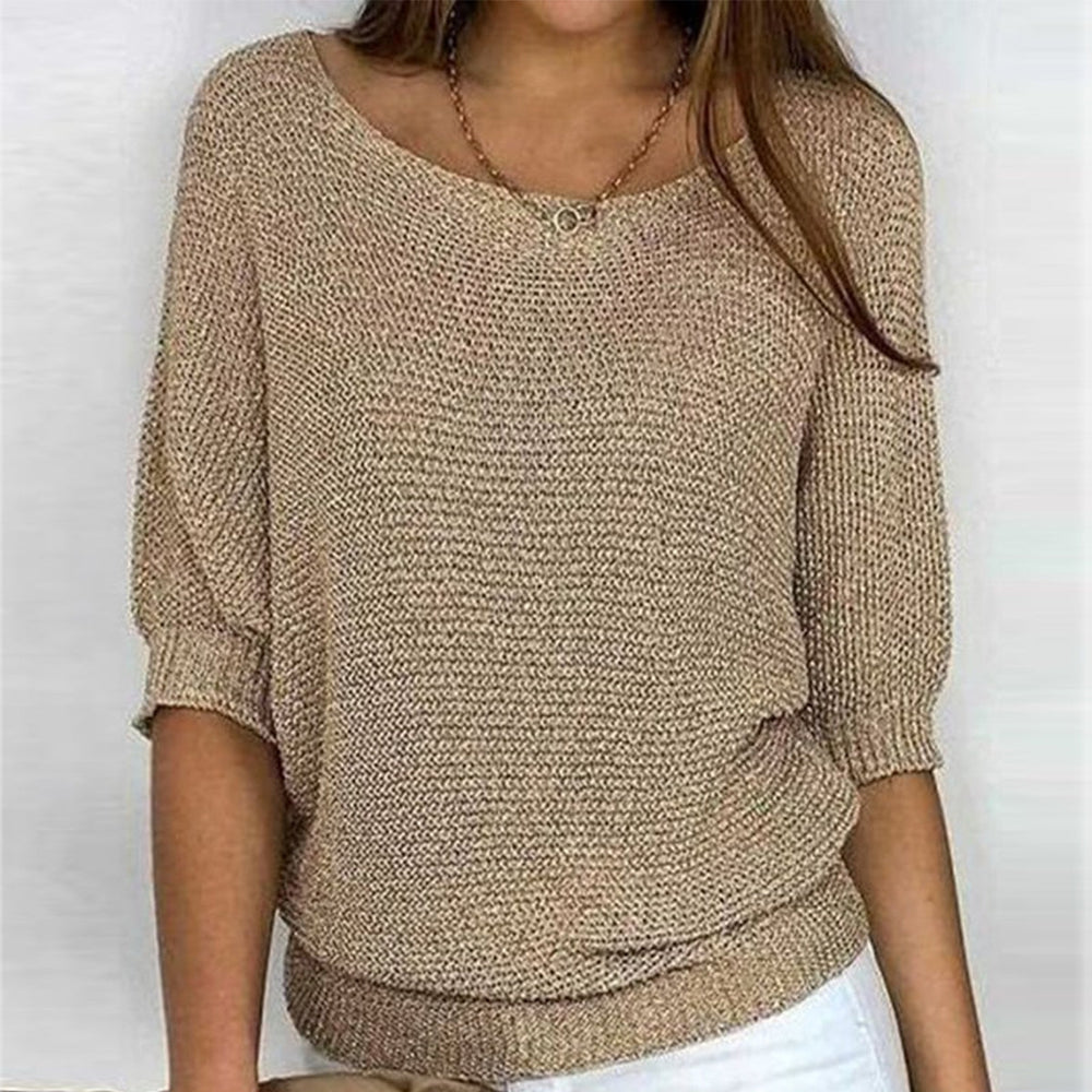 Sweater in elegant gold with round neck for women 3