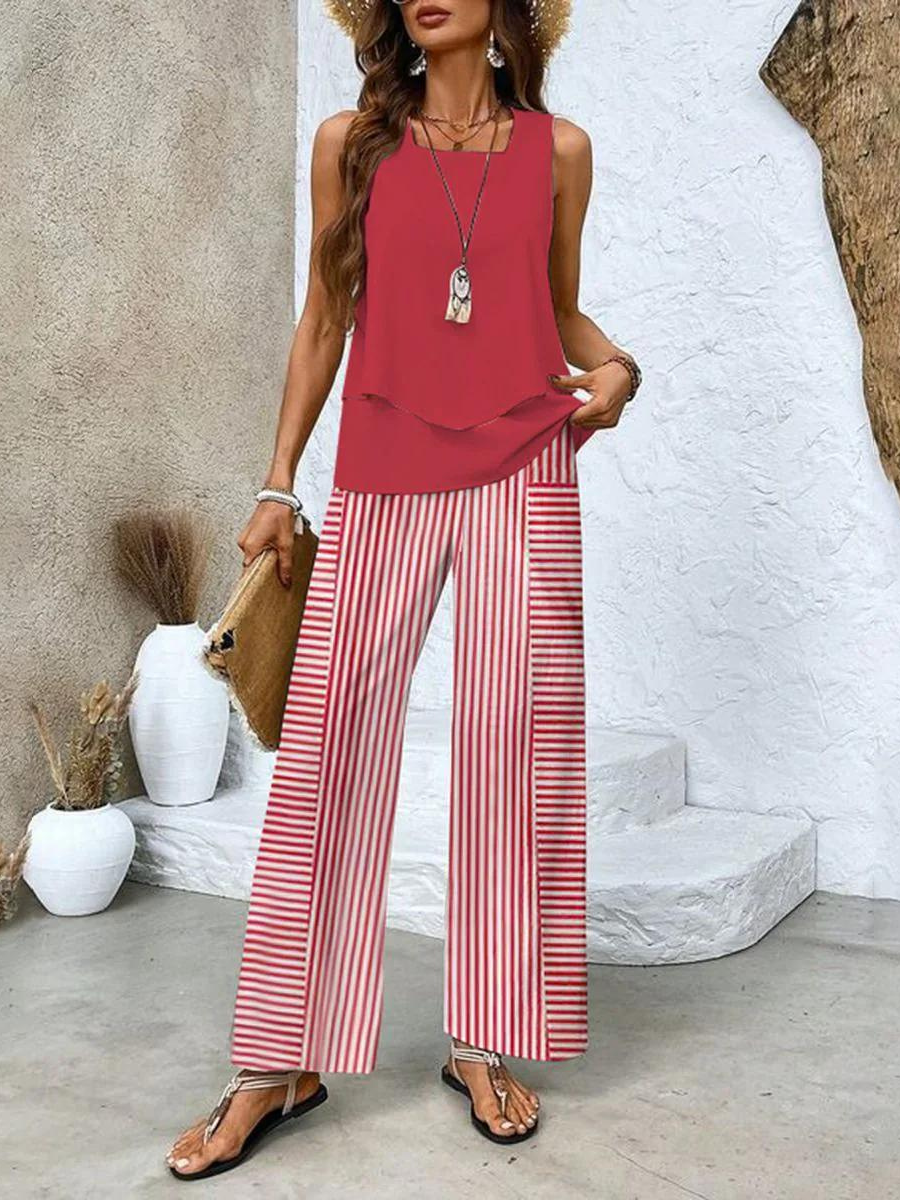 Two -part sleeveless women's top and straight cut pants | Chic 3