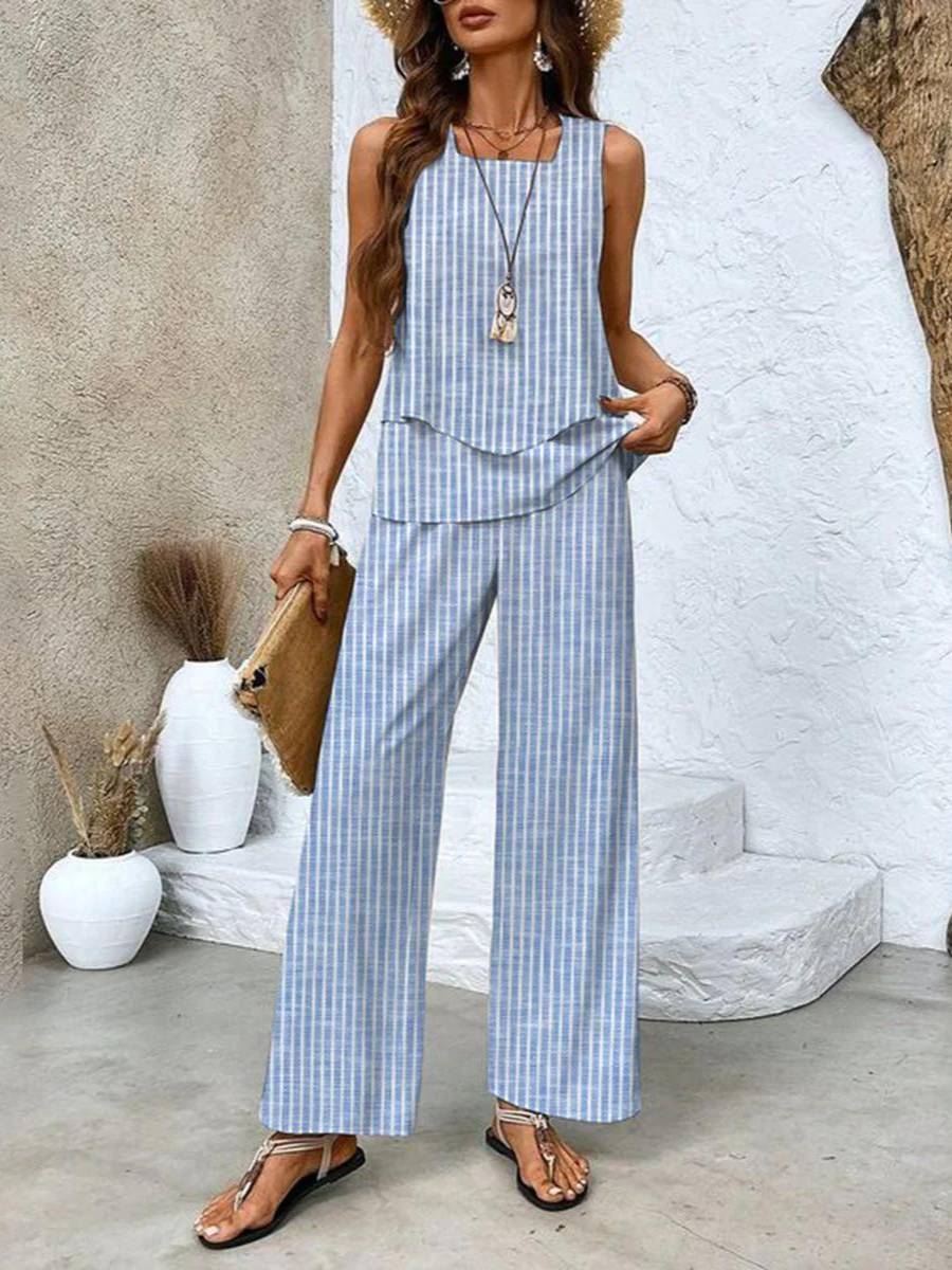 Two -part sleeveless women's top and straight cut pants | Chic 5