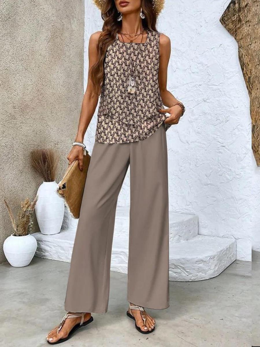 Two -part sleeveless women's top and straight cut pants | Chic 7