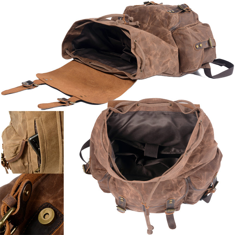 Vintage Leather & Canvas Backpack For Men 2