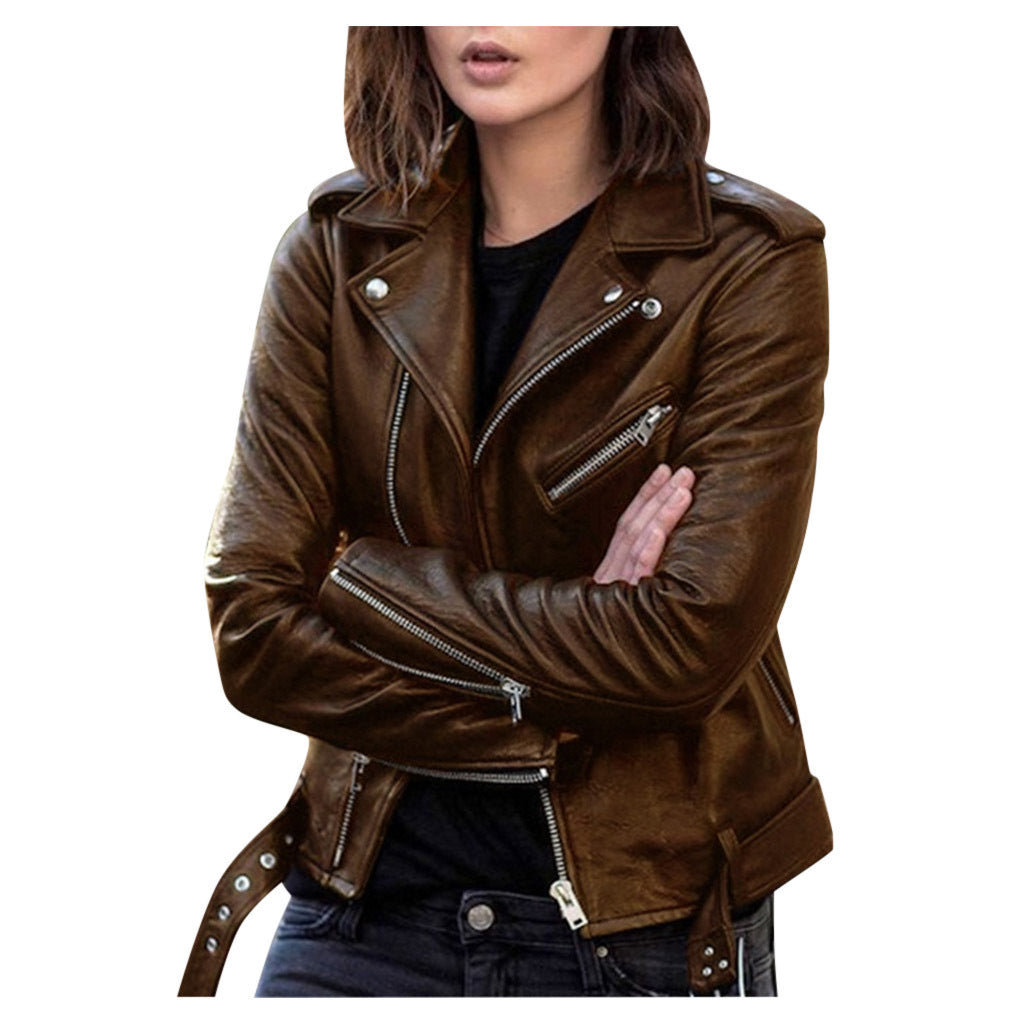Vintage Women's Leather Jacket with Zipper Closure 0