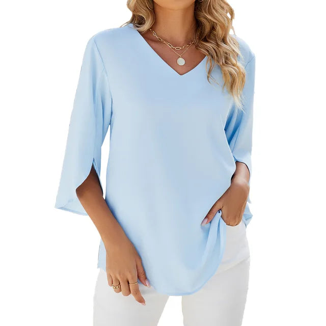 Women's 3/4 Sleeve V Neck Summer Blouse | Comfortable 0