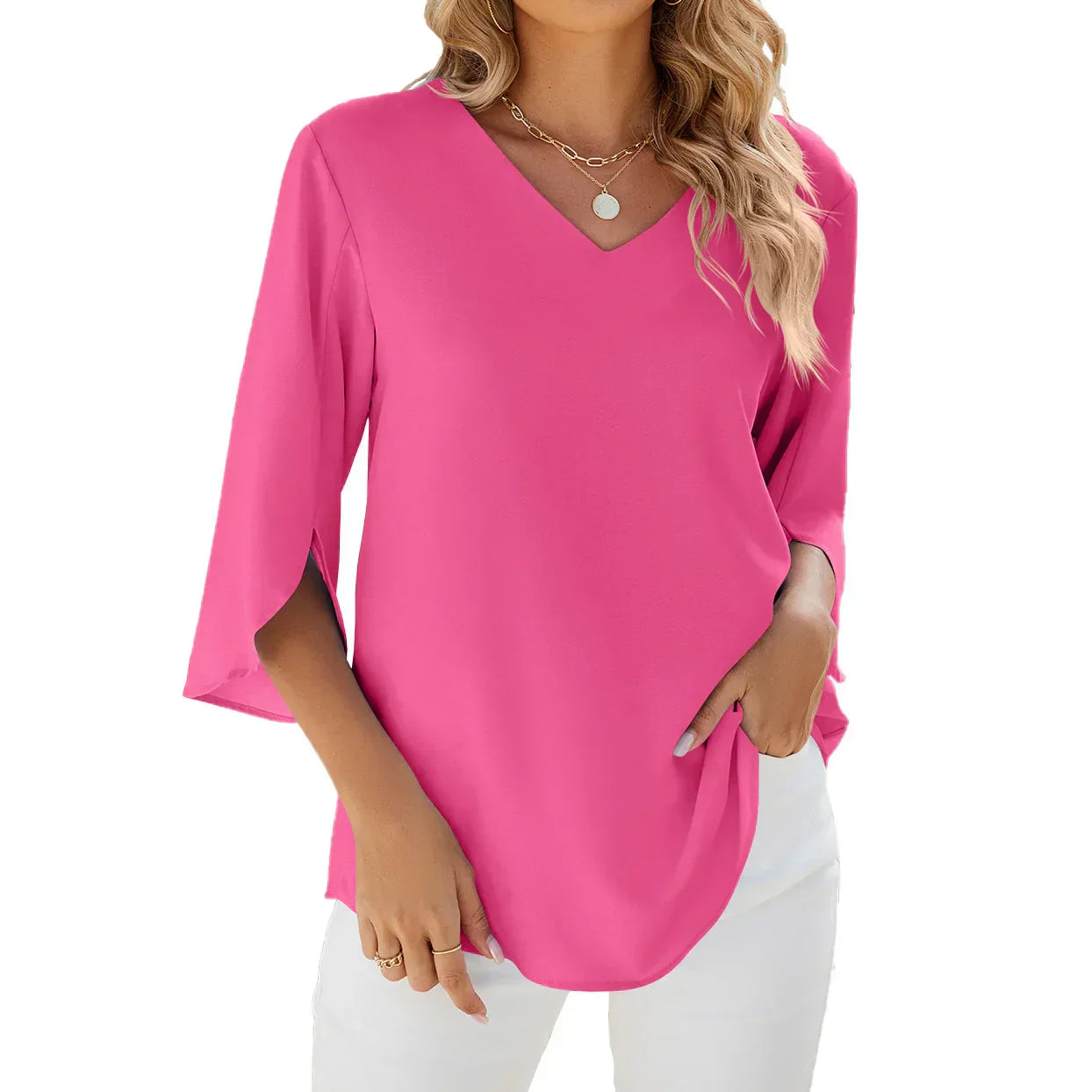 Women's 3/4 Sleeve V Neck Summer Blouse | Comfortable 1