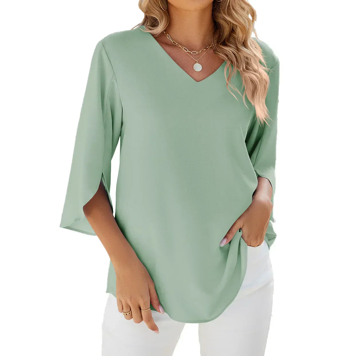Women's 3/4 Sleeve V Neck Summer Blouse | Comfortable 2
