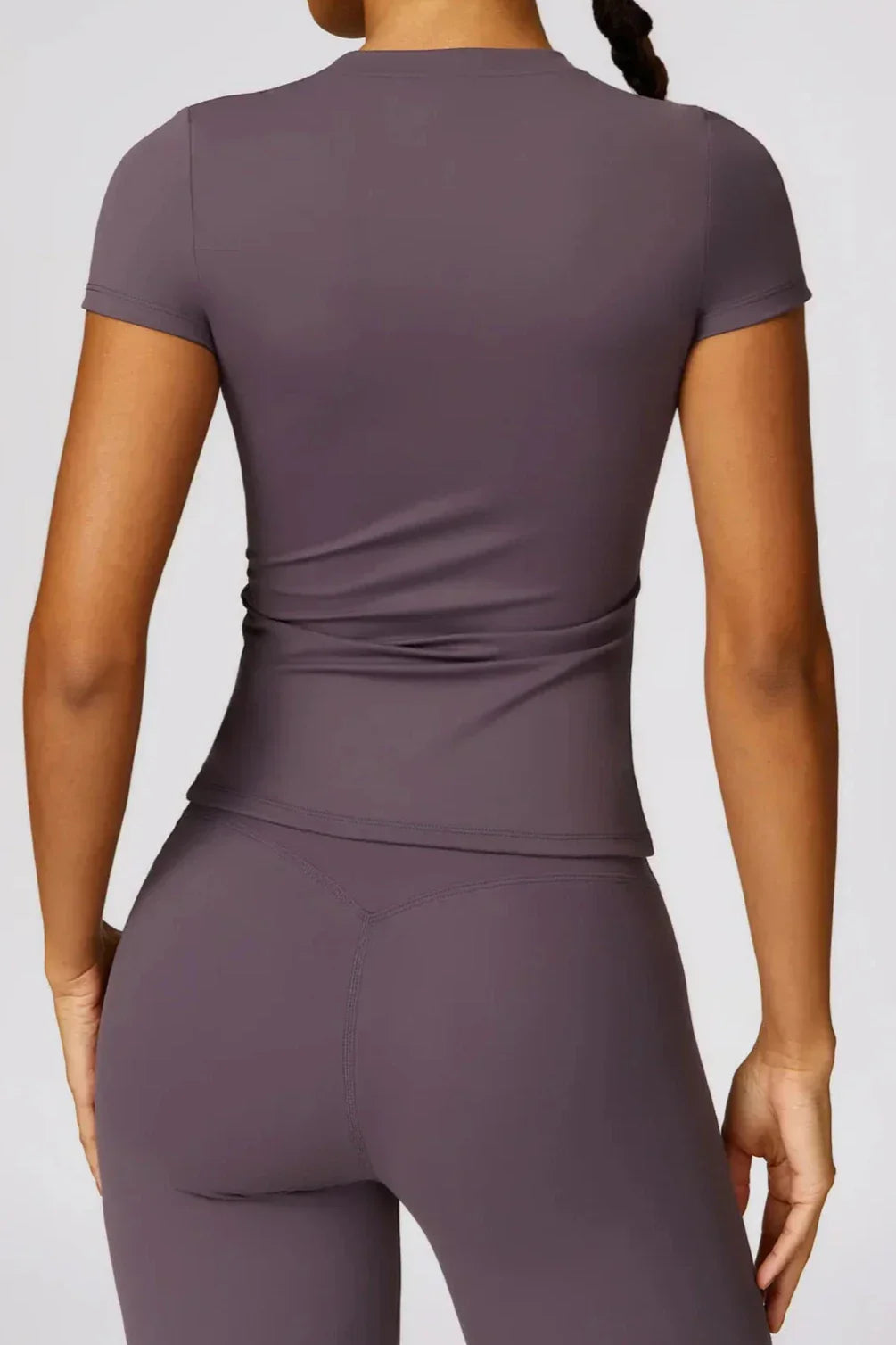 Women's Activewear Set - Seamless High-Waisted Leggings & Fitted Crew Neck T-Shirt 5