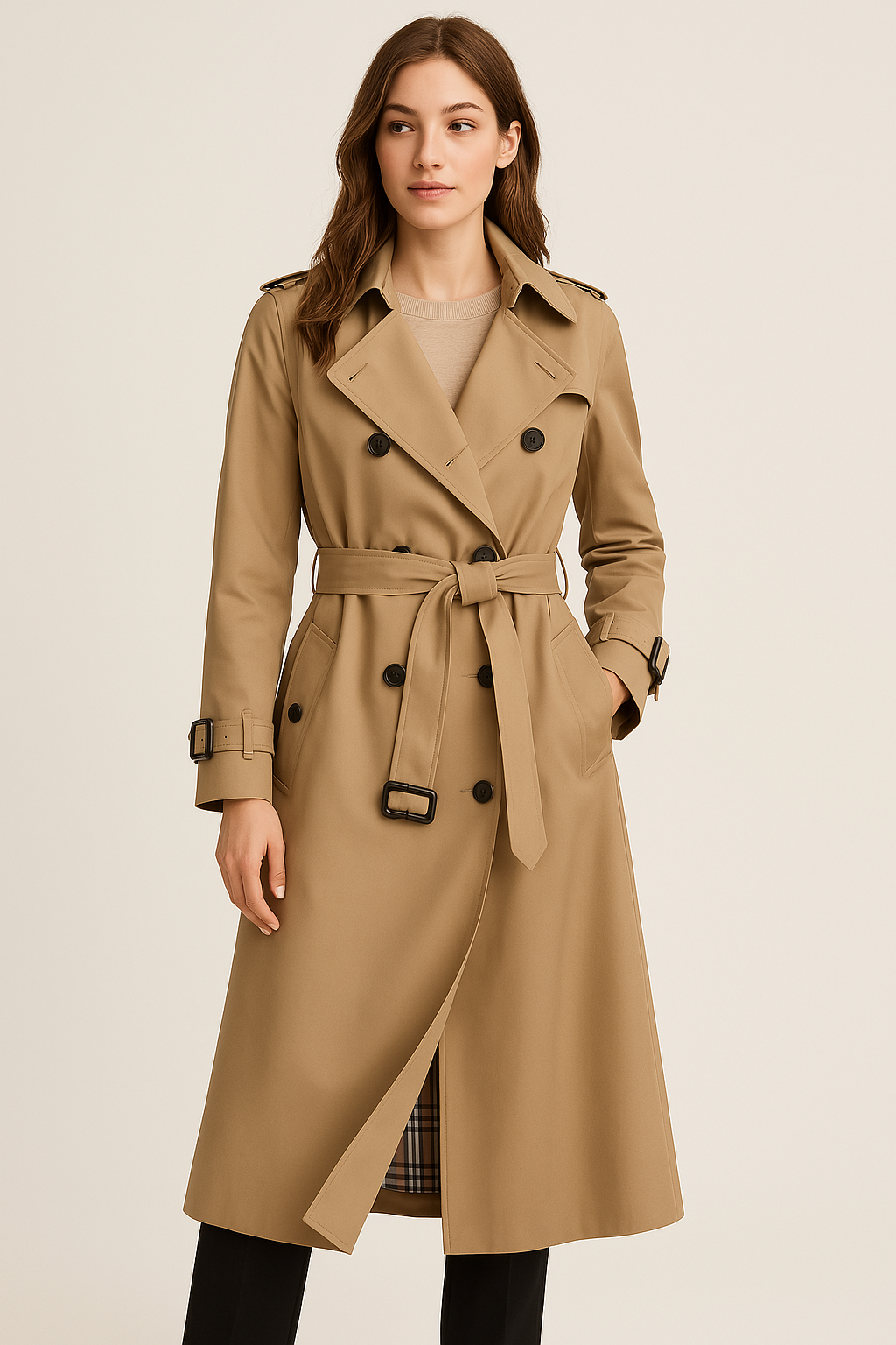 Women's Double Button Trench Coat - Classic Outerwear 1