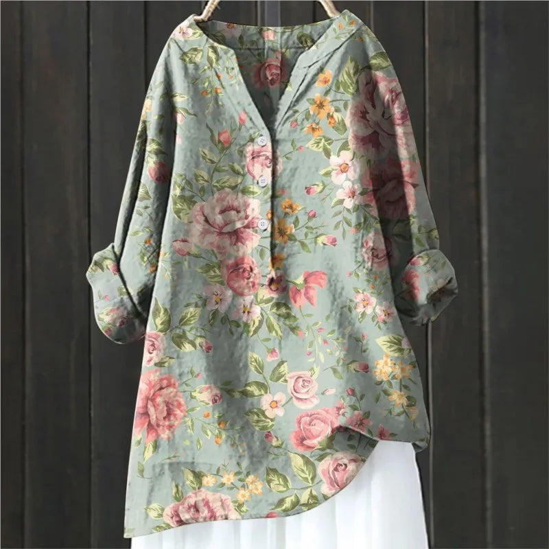 Women's Floral Shirt with Half Buttons | Long Sleeve 4