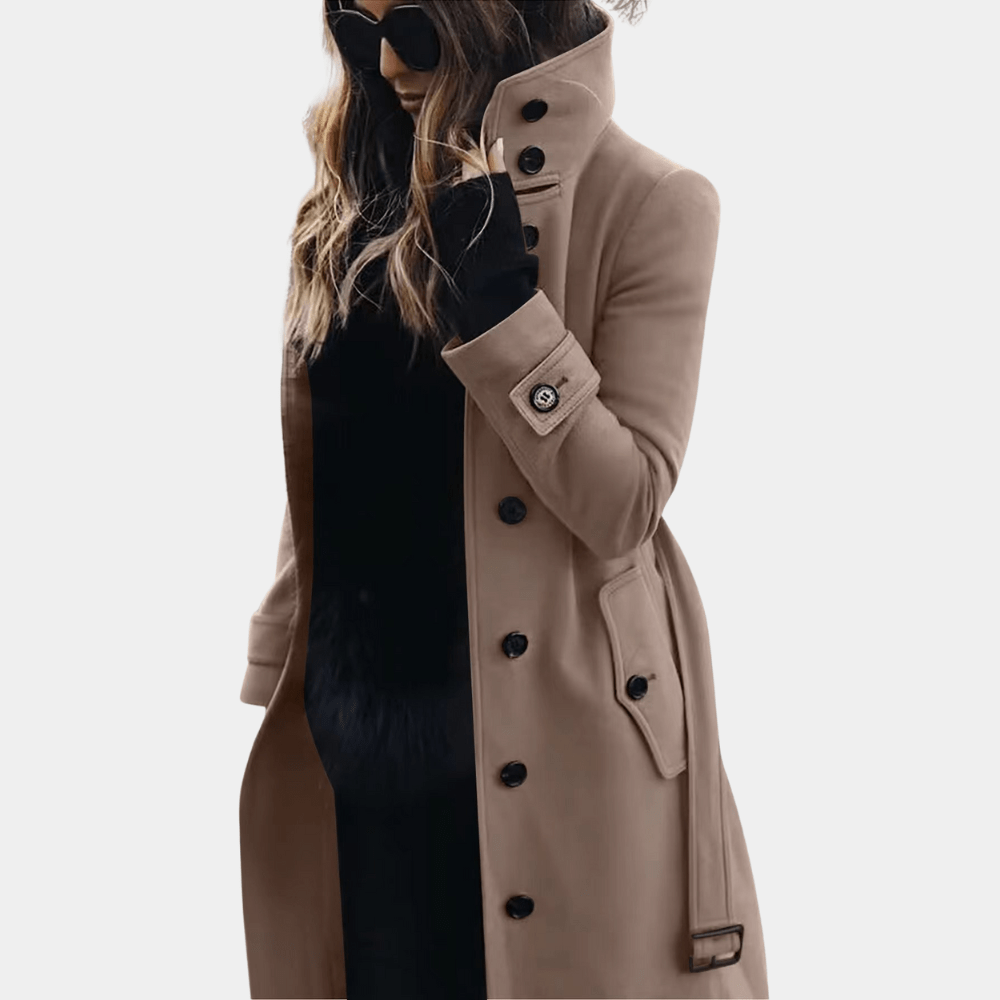 Women's High-Collar Wool Coat | Belted | Elegant Tailored Fit | Casual Layer 0