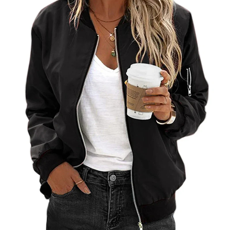 Women's Long Sleeve Bomber Jacket | Zipper 0