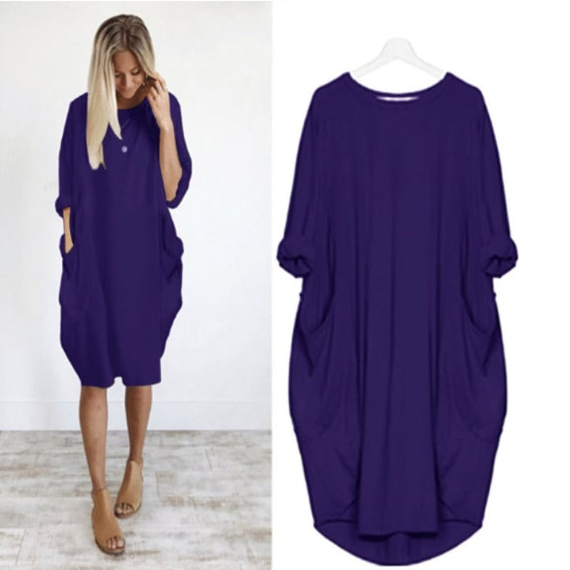 Women's Loose Fit Round Neck Midi Summer Dress 0