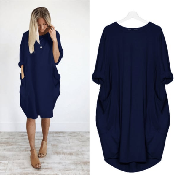 Women's Loose Fit Round Neck Midi Summer Dress 4