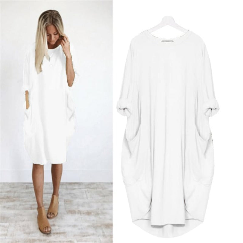 Women's Loose Fit Round Neck Midi Summer Dress 6