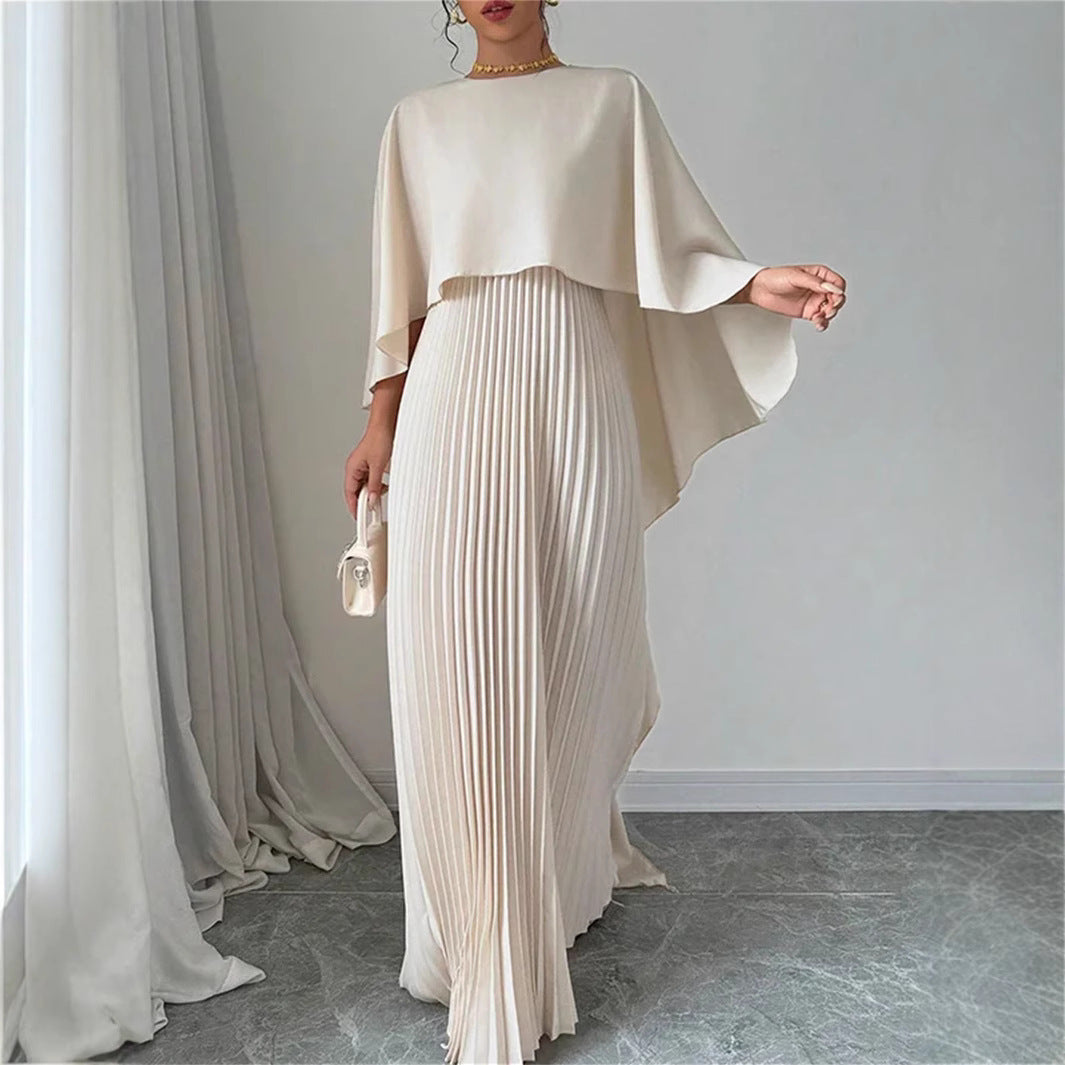 Women’s Maxi Dress – High Neck – Batwing Sleeves – Pleated Skirt – Flowing Fit 0